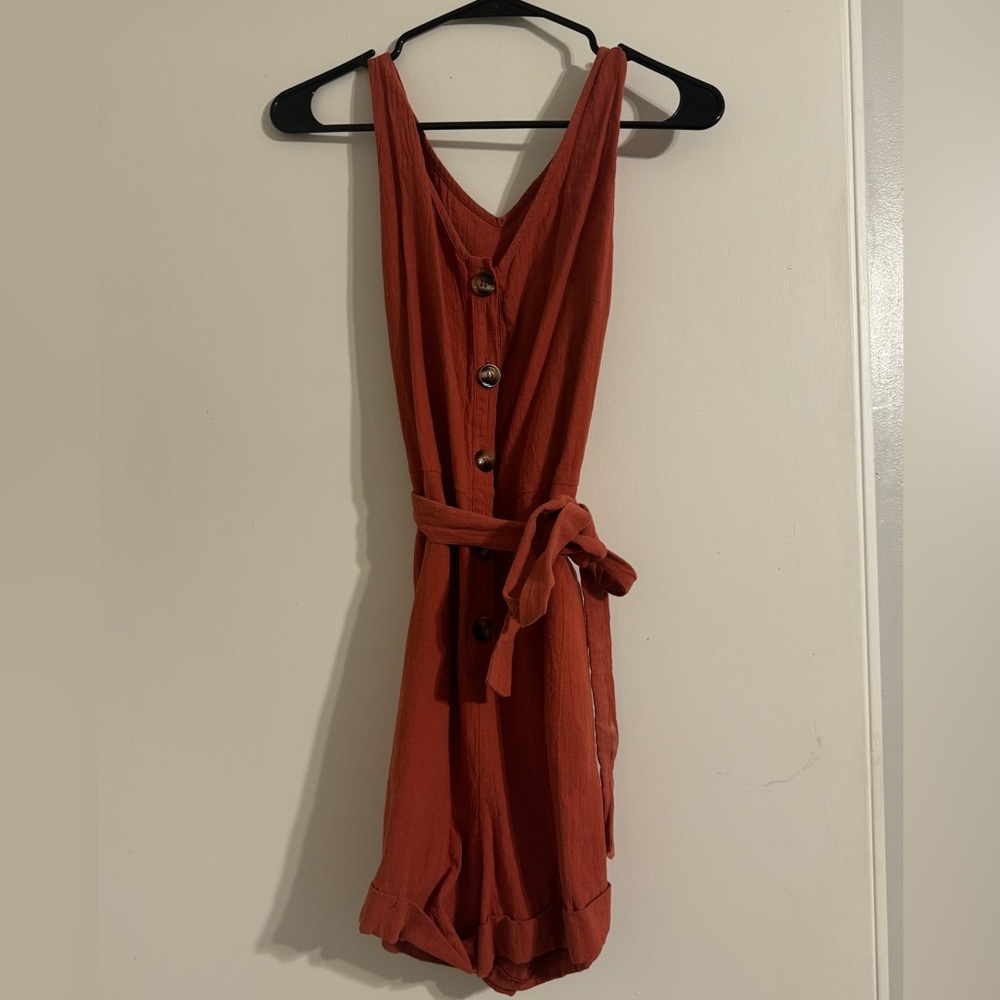 Button front belted romper